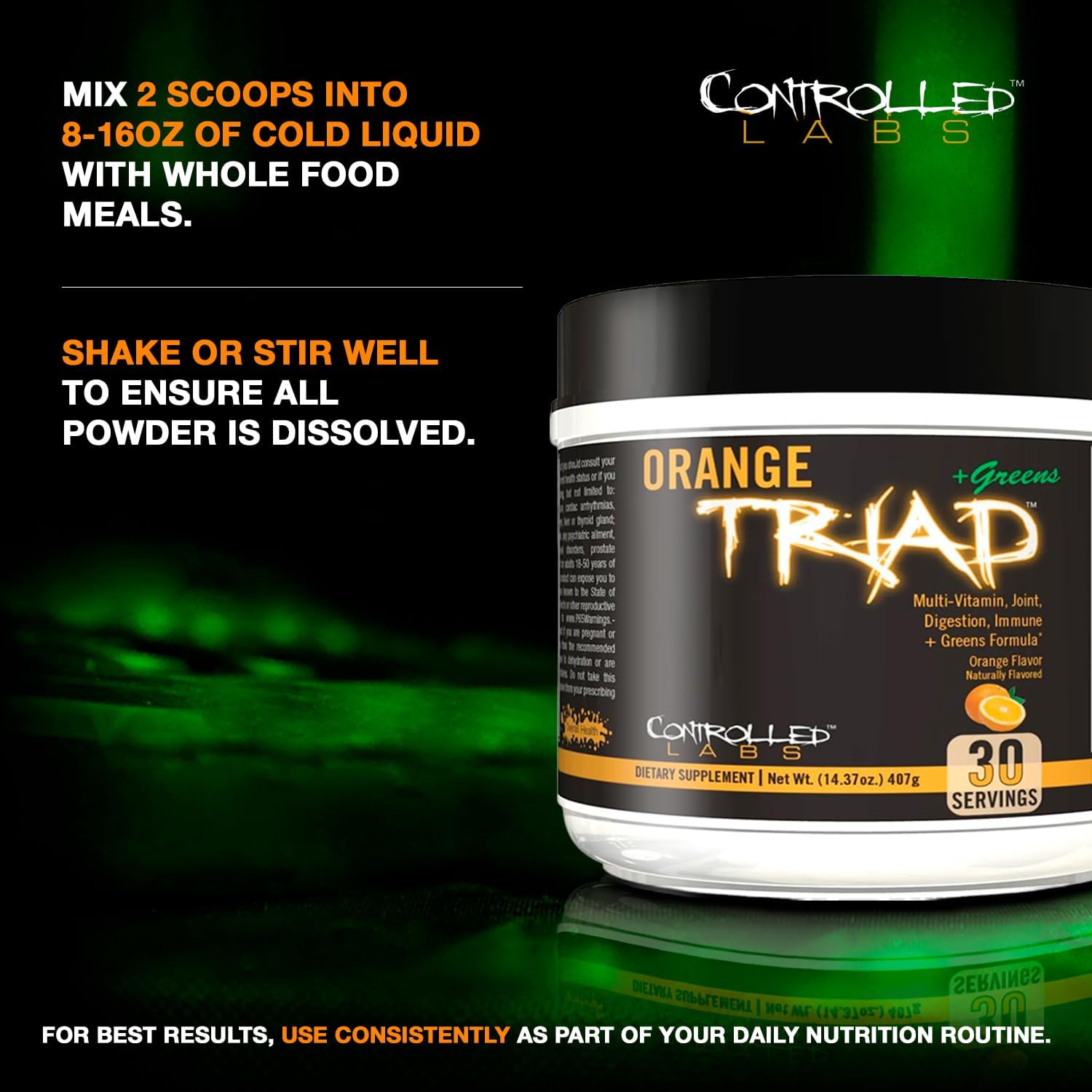 CONTROLLED LABS Orange Triad Plus Greens - Multivitamínico Deportivo para Hombres y Mujeres, 30 Dosis