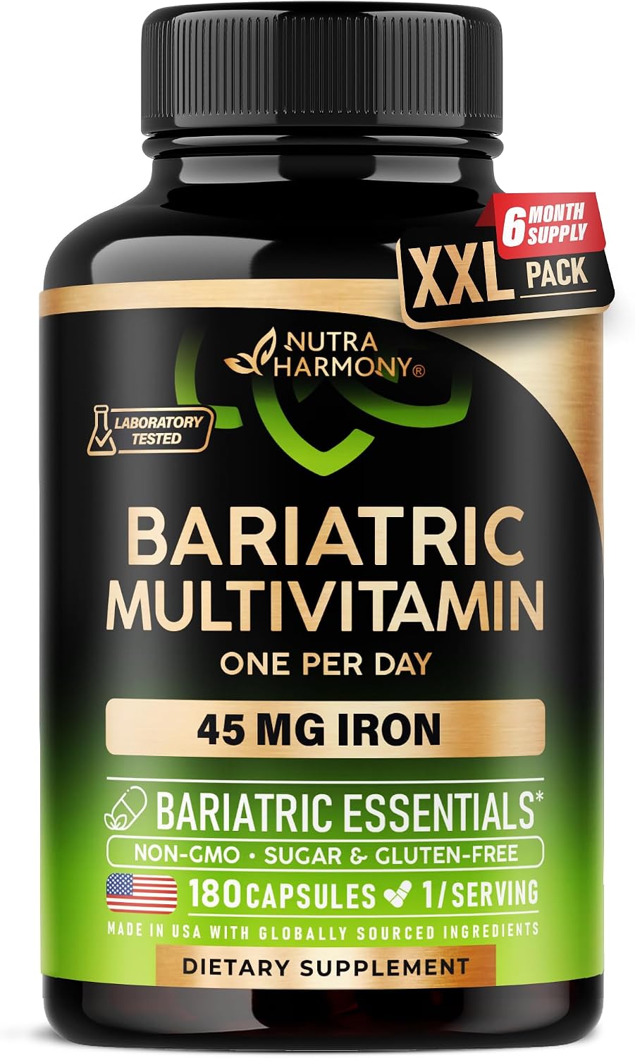 NUTRAHARMONY Multivitamínico Bariátrico con Hierro, 45 mg, 180 Cápsulas - Una Vez al Día