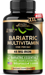 NUTRAHARMONY Multivitamínico Bariátrico con Hierro, 45 mg, 180 Cápsulas - Una Vez al Día