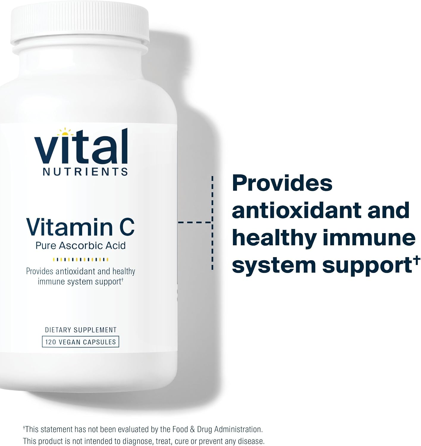 Vital Nutrients Vitamina C 1000 mg (ácido ascórbico puro) - Antioxidante vegano para el sistema inmunitario y absorción de hierro* - Sin gluten, lácteos ni soja - Sin OMG - 120 cápsulas