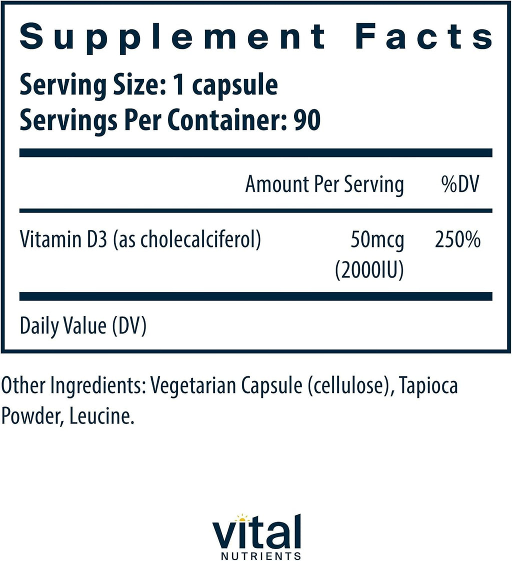 Vital Nutrients Vitamina D3 2000 UI - 90 Cápsulas Blandas