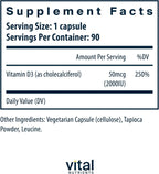 Vital Nutrients Vitamina D3 2000 UI - 90 Cápsulas Blandas