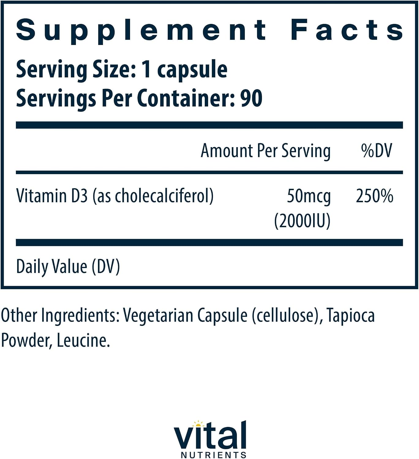 Vital Nutrients Vitamina D3 2000 UI - 90 Cápsulas Blandas