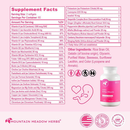 Mountain Meadow Herbal Vita-MOM Vitaminas Prenatales - Suplemento con 5-MTHF Folato, Hierro, Multivitaminas y Hierbas – Image 4