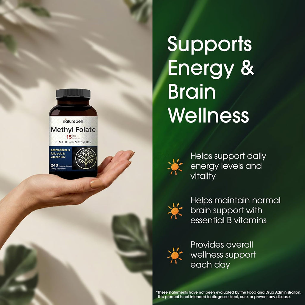 Metilfolato 15mg con Vitamina B12 - 240 Cápsulas - L-Metilfolato y Metilcobalamina