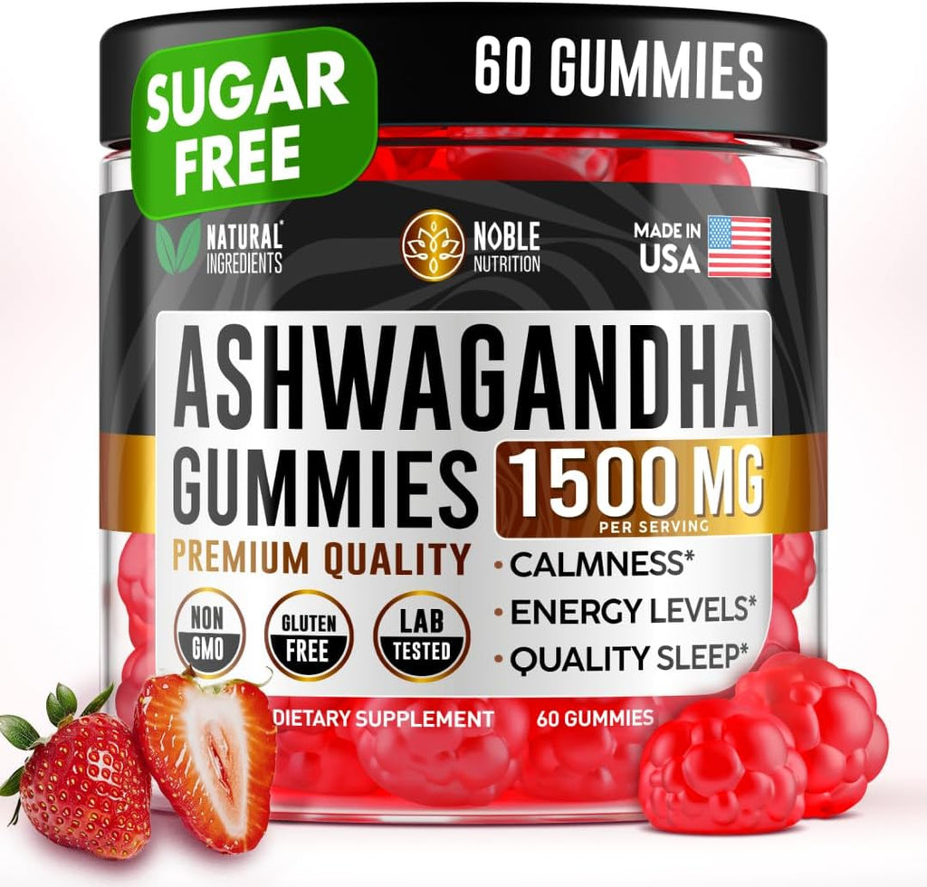 Gomitas de Ashwagandha para Mujeres y Hombres - Extracto Puro de Raíz de Ashwagandha 1500 mg con 5-HTP y L-Tirosina - Fabricado en USA - 55 Gomitas