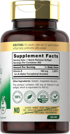Carlyle Vitamina E 400 UI Cápsulas Blandas (180mg) | 300 Cápsulas | Suplemento No Transgénico y Sin Gluten