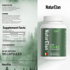 NaturElan Vitamina D3 K2 - 20.000 UI D3 + 200 mcg K2 (MK-7), 180 Cápsulas, Vegano, Sin Gluten