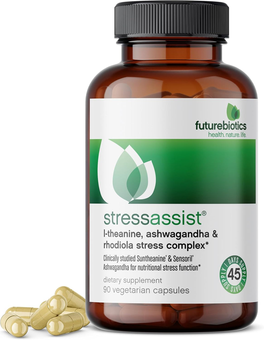 Futurebiotics StressAssist Complexo Anti-Estrés con L-teanina, Ashwagandha y Rhodiola - 90 Cápsulas Vegetarianas
