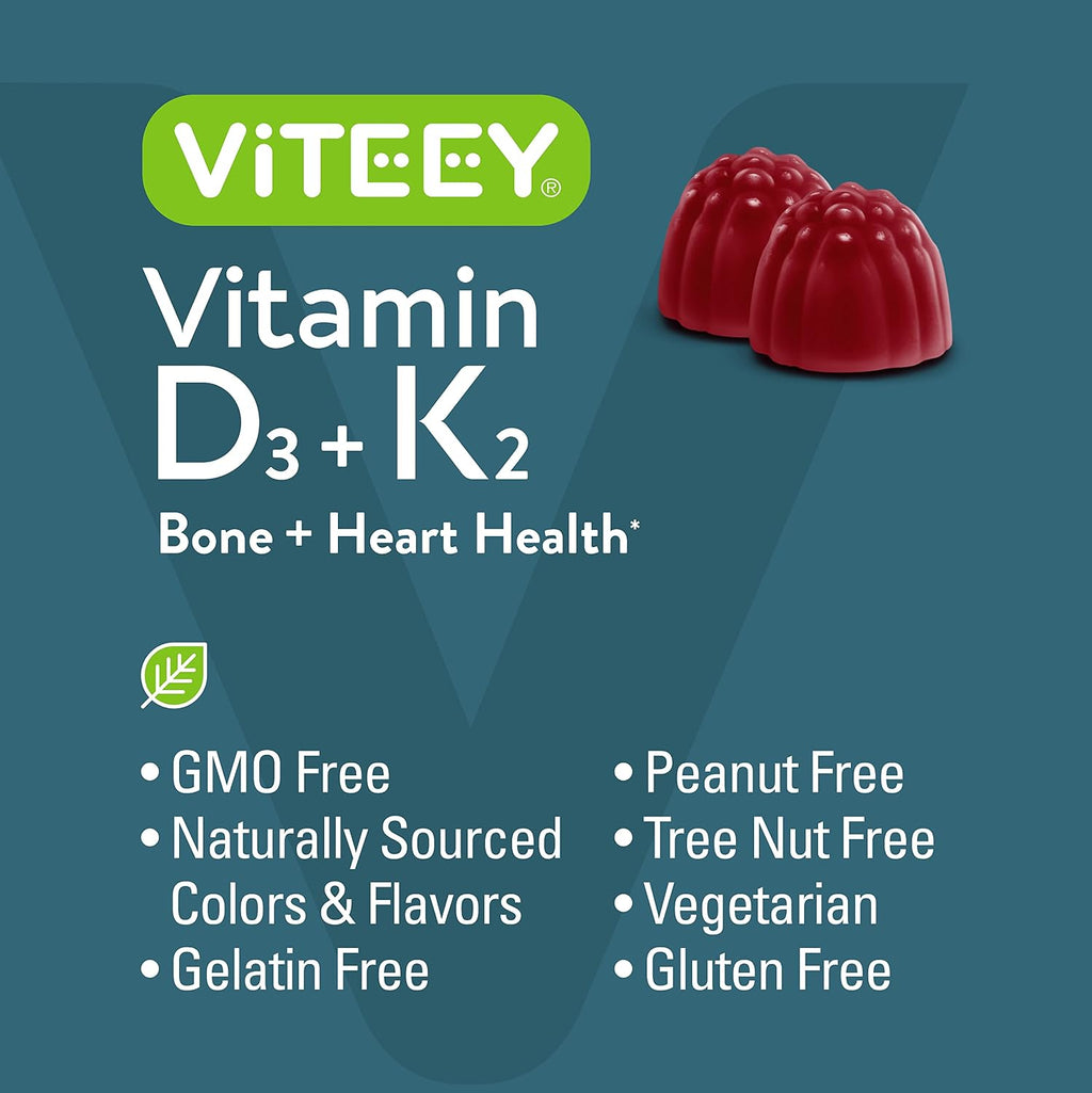 Viteey Gomitas de Vitamina D3 y K2 - 1000 UI D3 + 100 mcg K2 - 60 unidades