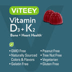 Viteey Gomitas de Vitamina D3 y K2 - 1000 UI D3 + 100 mcg K2 - 60 unidades