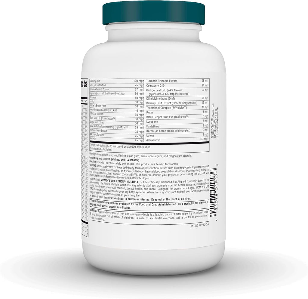 Source Naturals Women's Life Force Multiple, Multivitamínico Diario para Mujeres, 180 Comprimidos