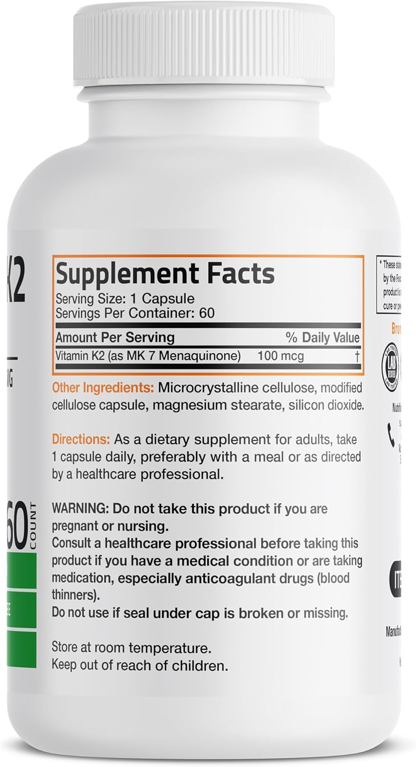 Bronson Vitamina K2 como MK-7 Menaquinona 100 mcg, 60 Cápsulas