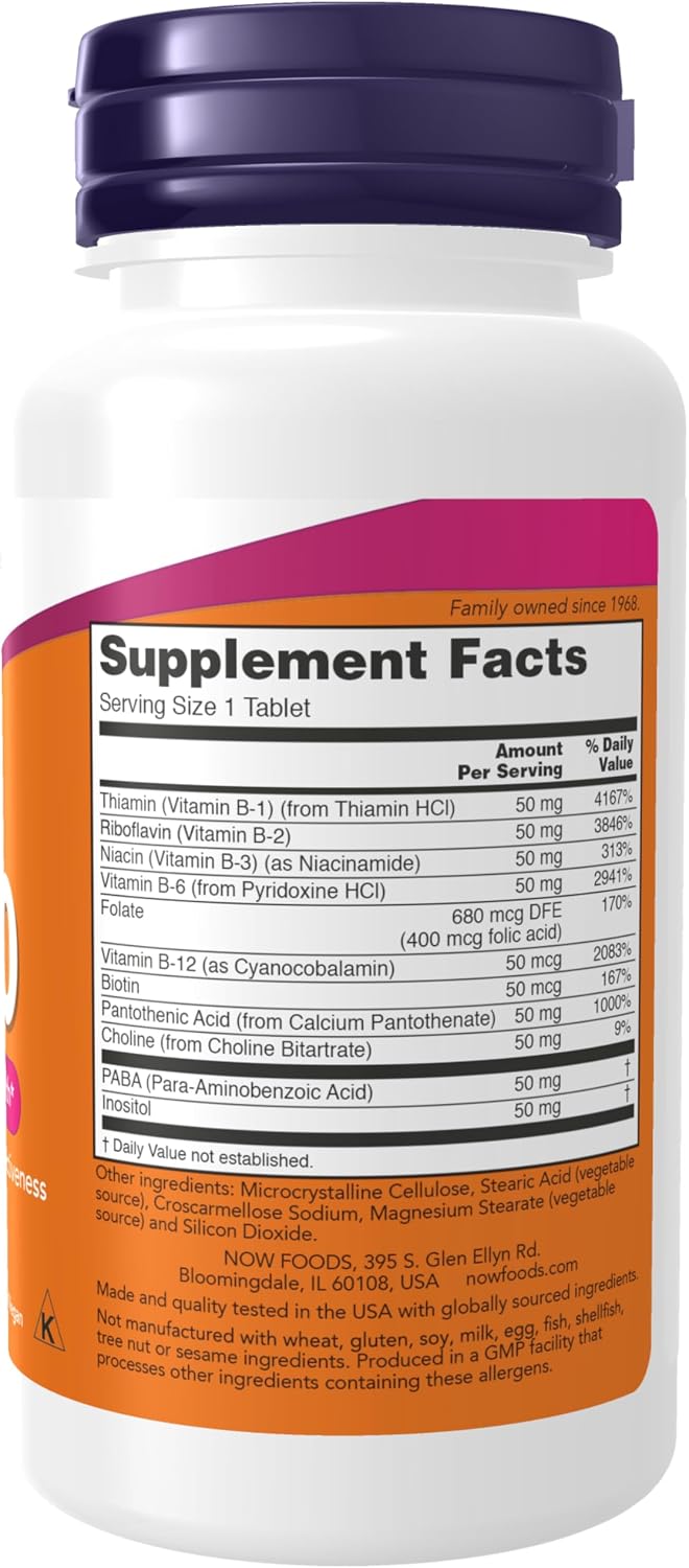 Complejo B-50 de NOW Foods, 100 comprimidos