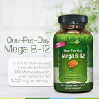 Irwin Naturals One-Per-Day Mega B-12 1.500mcg Metilcobalamina - Alta Potencia con MCT y Ginseng Asiático - 60 Cápsulas Blandas Líquidas (Pack de 2)