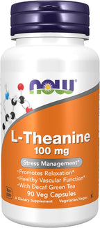 NOW Foods L-Teanina 100 mg con Té Verde Descafeinado - 90 Cápsulas Veganas