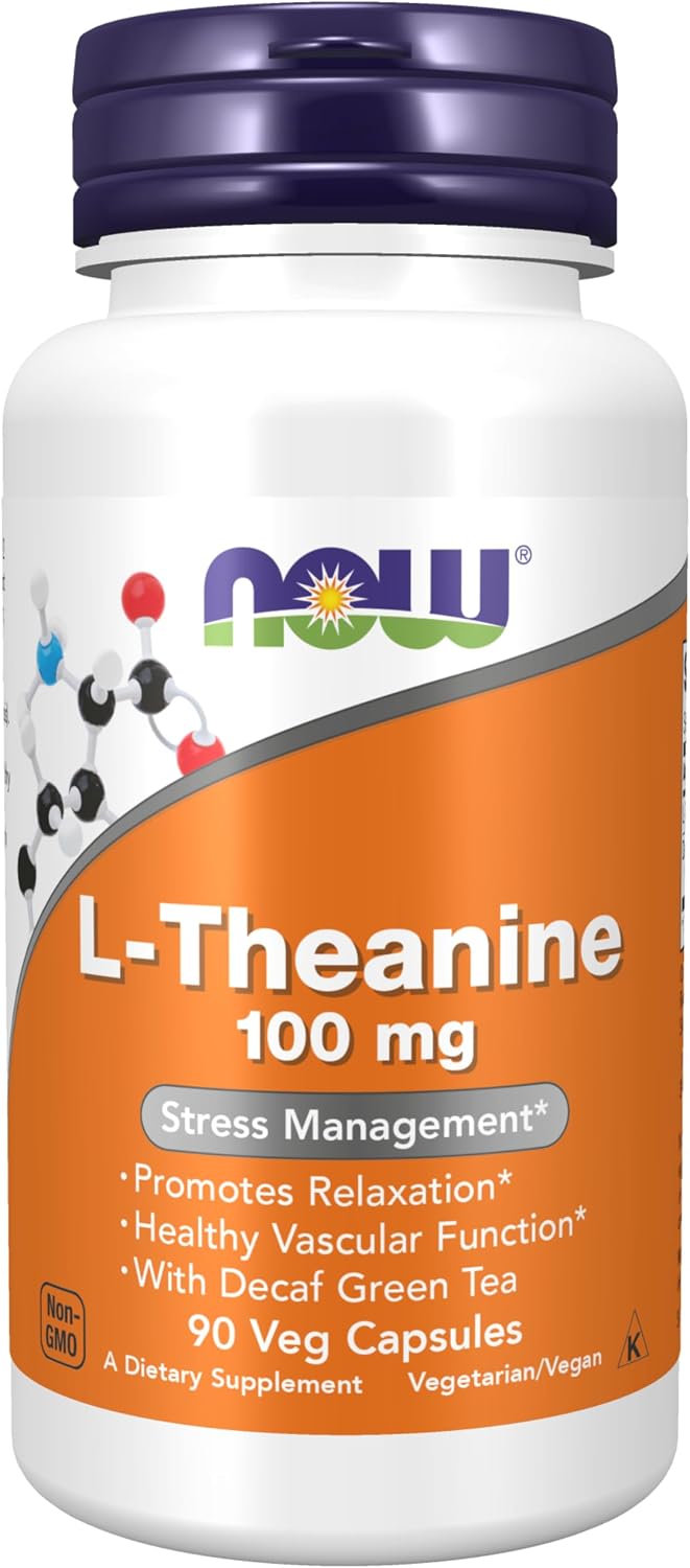 NOW Foods L-Teanina 100 mg con Té Verde Descafeinado, 90 Cápsulas Vegetales
