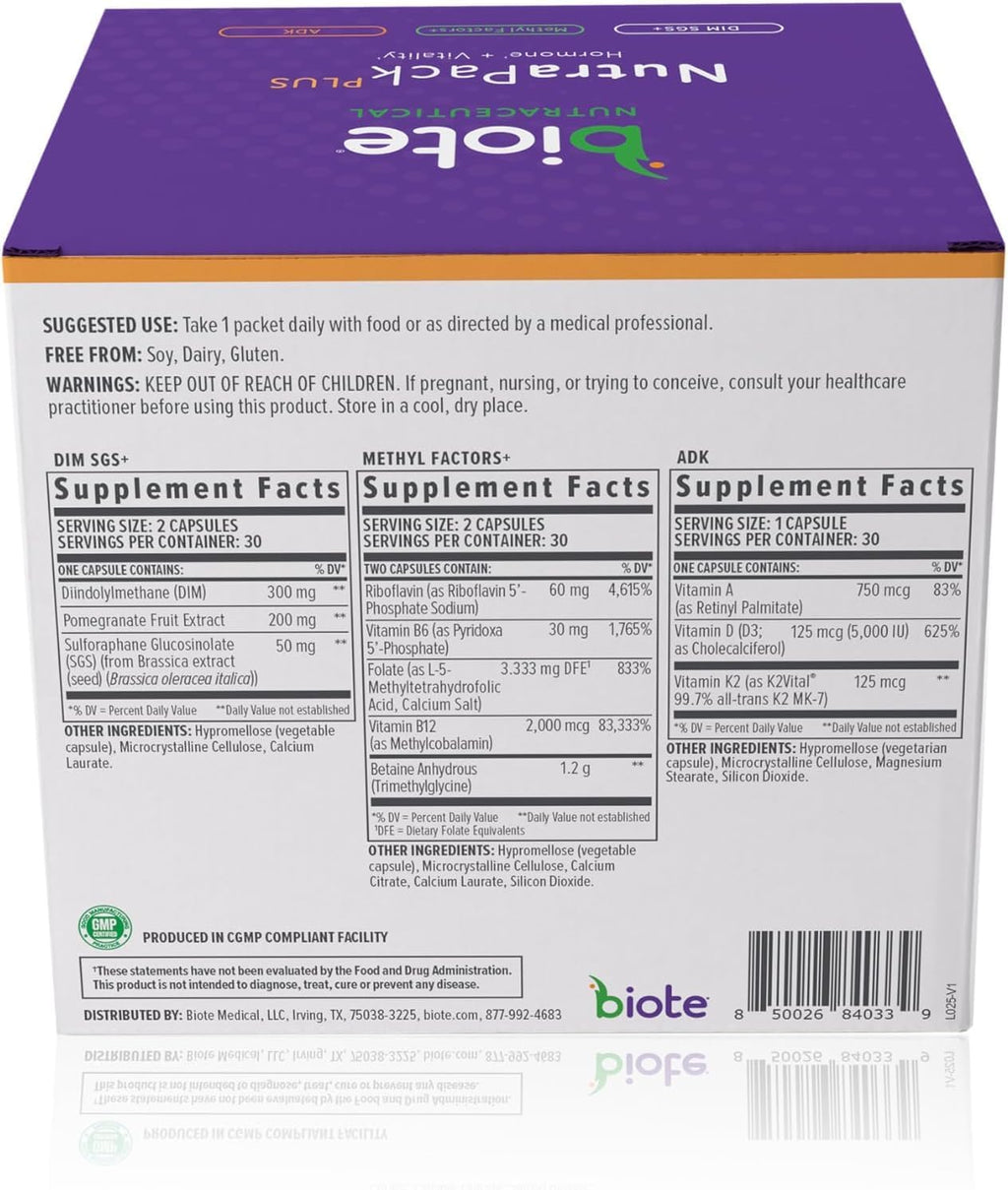 Biote Nutraceuticals - NutraPackPlus - Equilibrio Hormonal + Vitalidad (Sobres Diarios 30 Días)