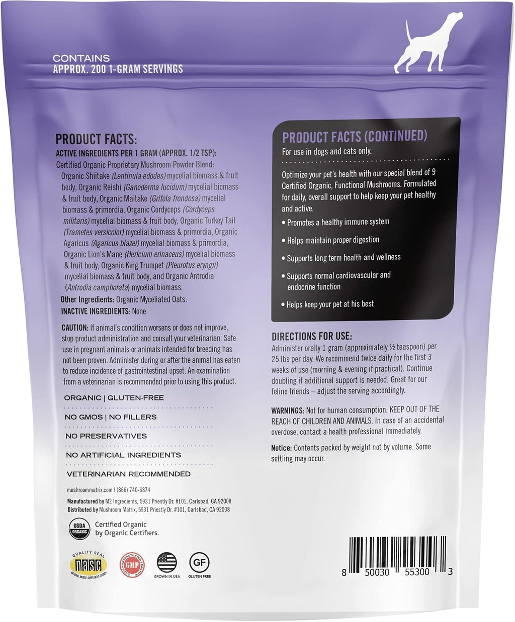 Om Mushroom Matrix Healthy Pet – Suplemento de Hongos Orgánicos para Perros y Gatos (200g)