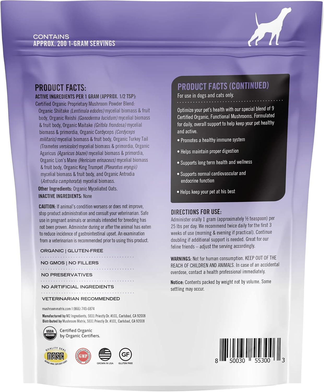 Om Mushroom Matrix Healthy Pet – Suplemento de Hongos Orgánicos para Perros y Gatos (200g)