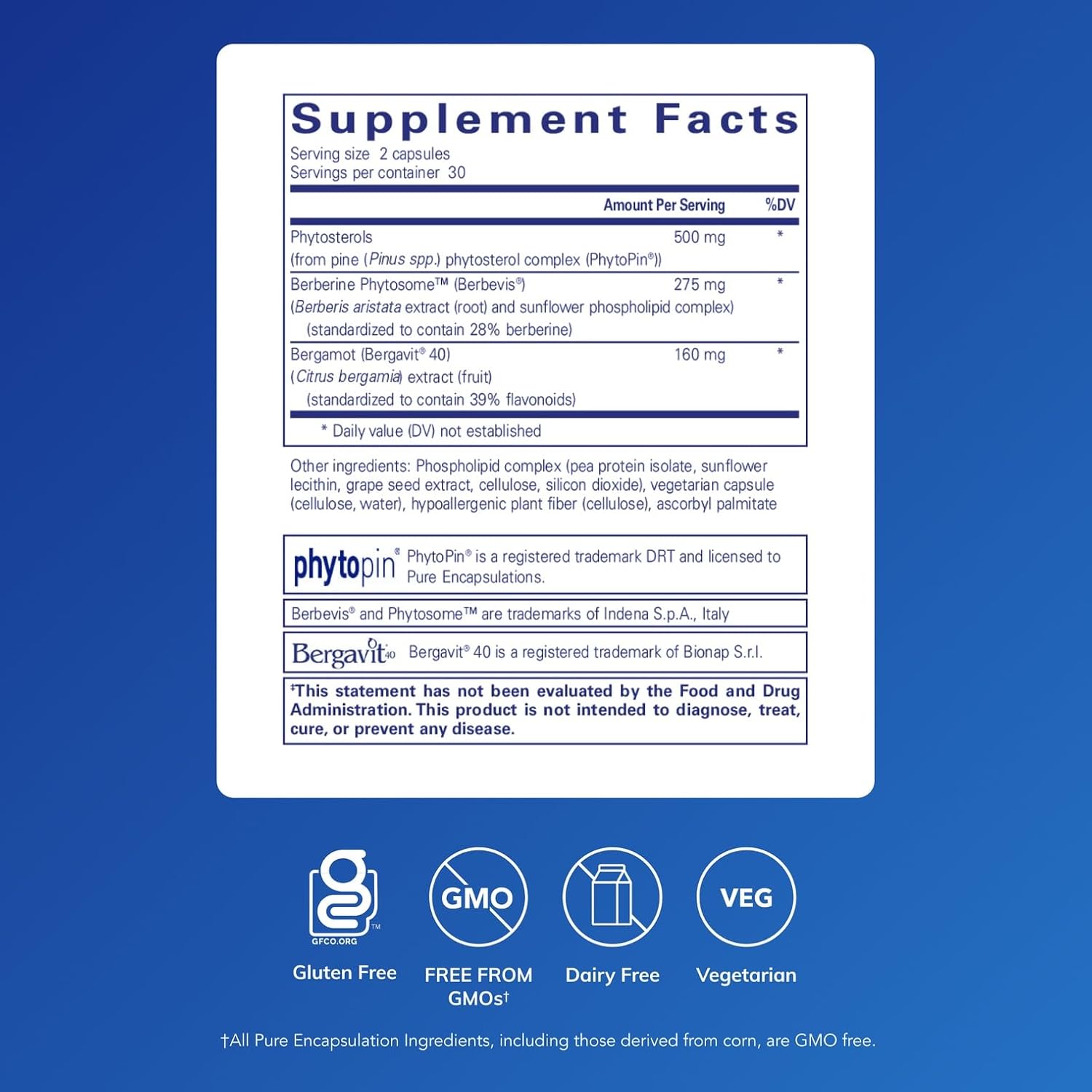 Pure Encapsulations CholestePure Plus – 60 Cápsulas – Berberina, Bergamota y Fitosteroles