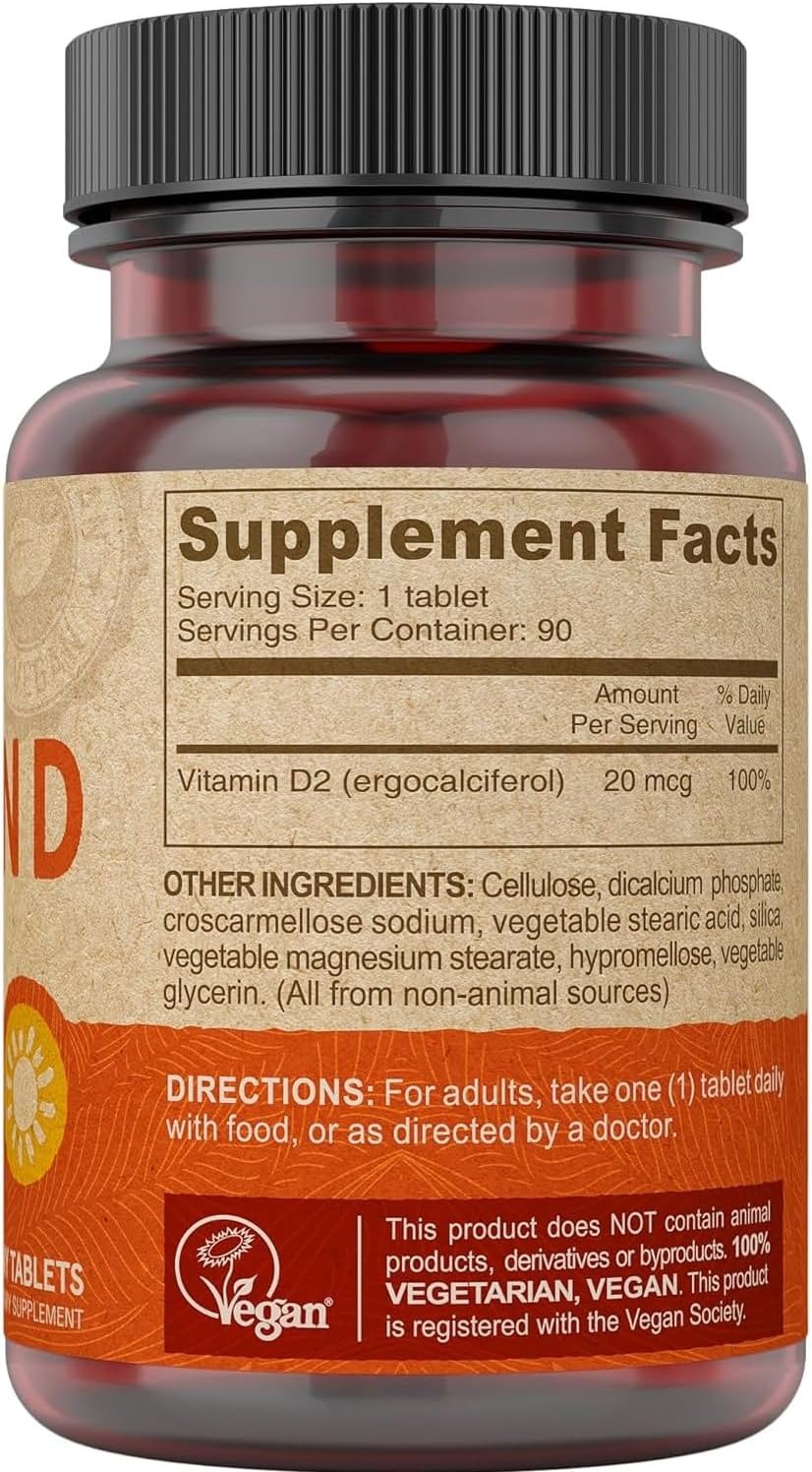 Deva Vitamina D2 800 UI – Complemento Vegano de Ergocalciferol, 90 Comprimidos de Disolución Rápida