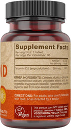 Deva Vitamina D2 800 UI – Complemento Vegano de Ergocalciferol, 90 Comprimidos de Disolución Rápida