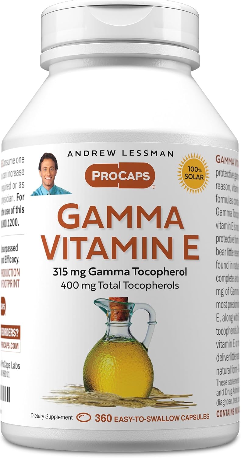 Gamma Vitamina E 360 Cápsulas Blandas - 315 mg Gamma Tocoferol con Aceite de Ahiflower