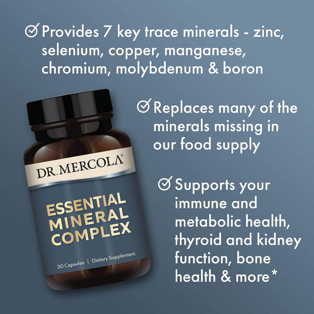 Dr. Mercola Complejo Mineral Esencial - 7 Minerales Quelados - 30 Cápsulas