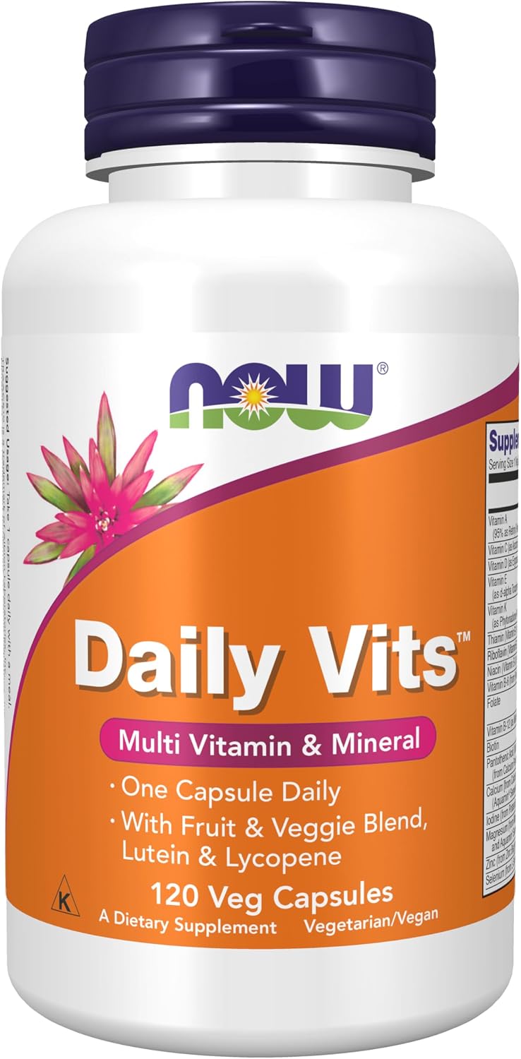 NOW Foods Daily Vits™ con Mezcla de Frutas y Verduras, Luteína y Licopeno, 30 Cápsulas Vegetales