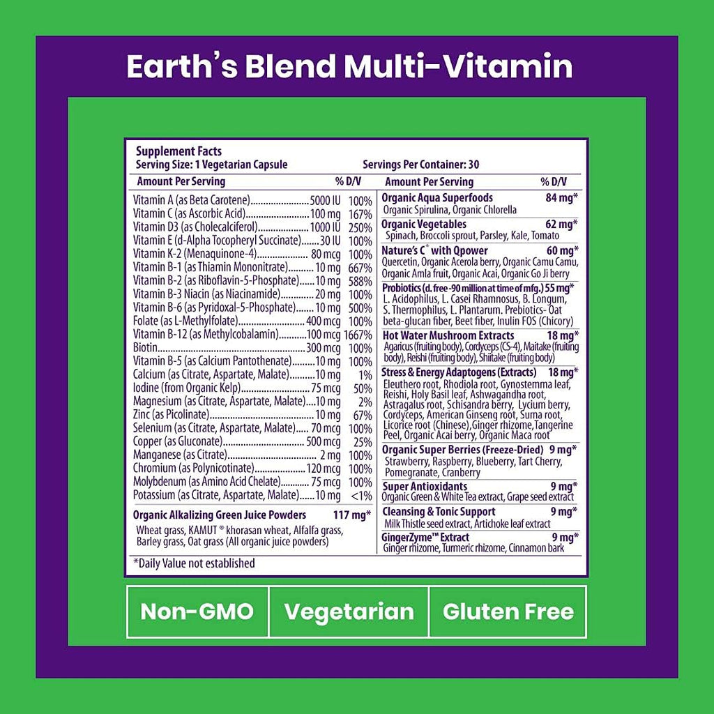 Earth's Blend Multivitamínico Diario Sin Hierro - Paradise Herbs