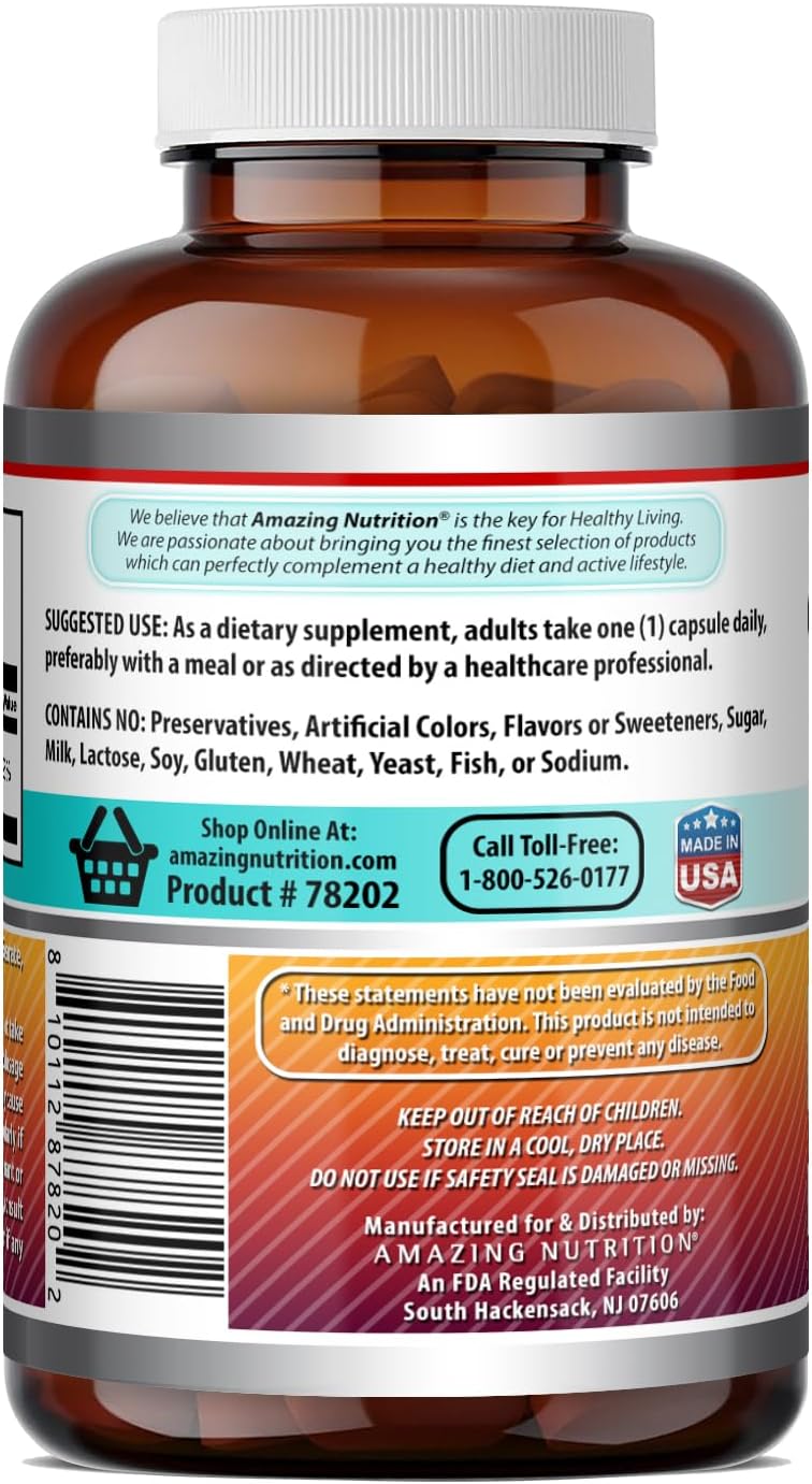 Amazing Formulas Niacina (Vitamina B3) 500 mg, 180 Cápsulas - No-GMO, Sin Gluten