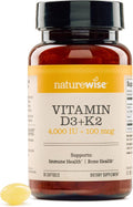 NatureWise Vitamina D3 4000IU + K2 (MK7) 100mcg con Aceite de Coco Virgen Extra Orgánico - 30 Cápsulas Blandas