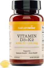 NatureWise Vitamina D3 4000IU + K2 (MK7) 100mcg con Aceite de Coco Virgen Extra Orgánico - 30 Cápsulas Blandas