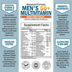 Multivitamínico Diario para Hombres Mayores de 50 Años - Con Zinc, Vitaminas A, B, C, D3, E - Apoyo para la Salud del Corazón y el Cerebro - 60 Cápsulas