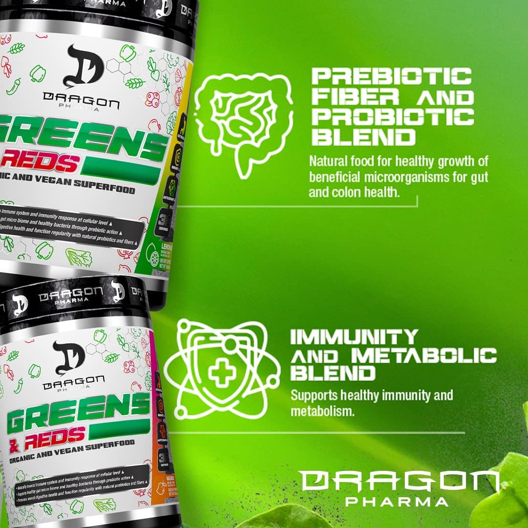 DRAGON PHARMA Greens and Reds, 23 Superalimentos Orgánicos, 30 porciones