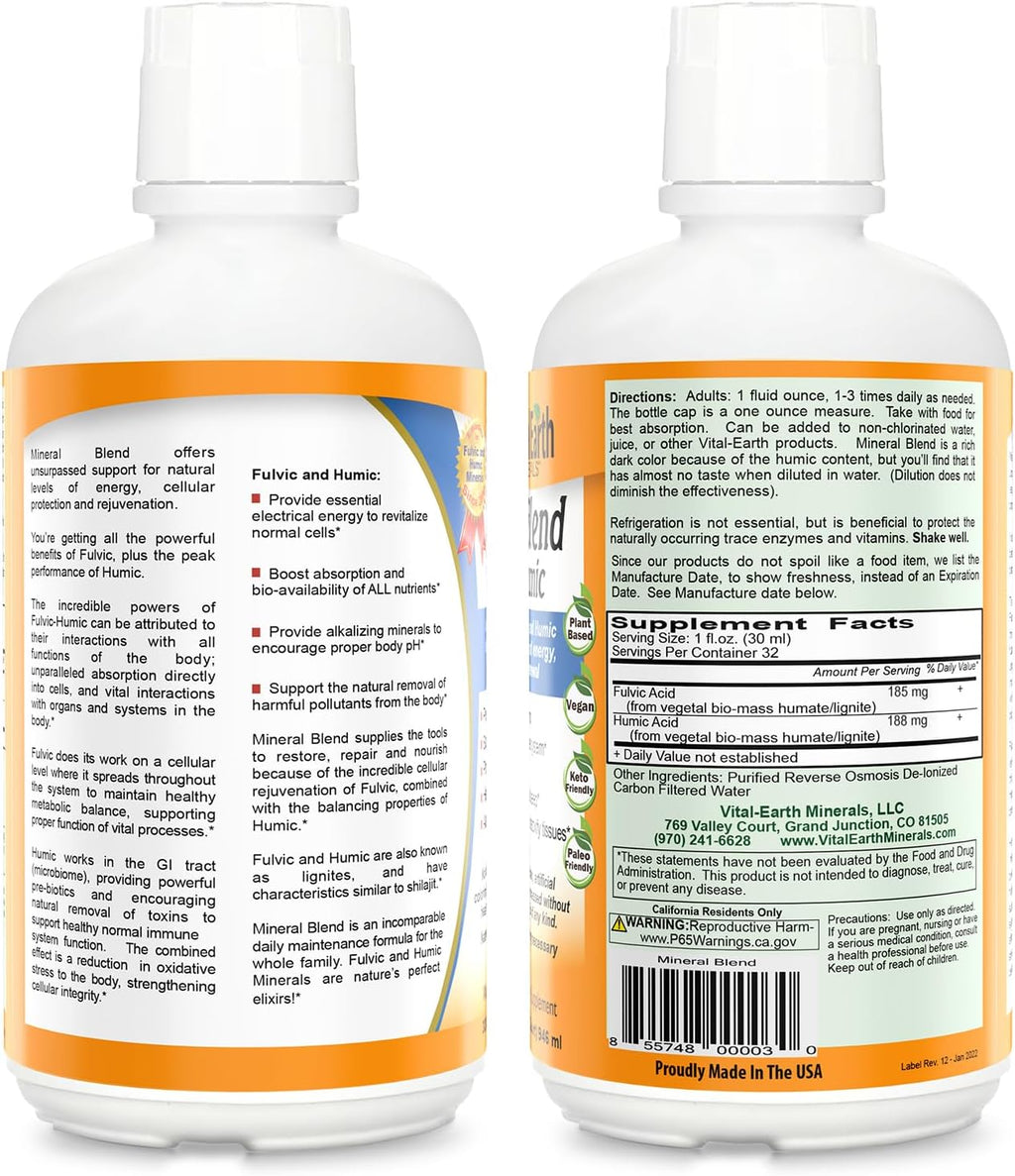 Vital Earth Minerals Detox y Bienestar – Mezcla de Minerales Fúlvicos y Húmicos con Más de 70 Minerales Traza + Super Multi, Multivitamínico Líquido, 2×946 ml