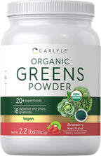 Carlyle Organic Greens Powder - Polvo de Superalimentos Orgánicos - Sabor Fresa y Kiwi - 998 g