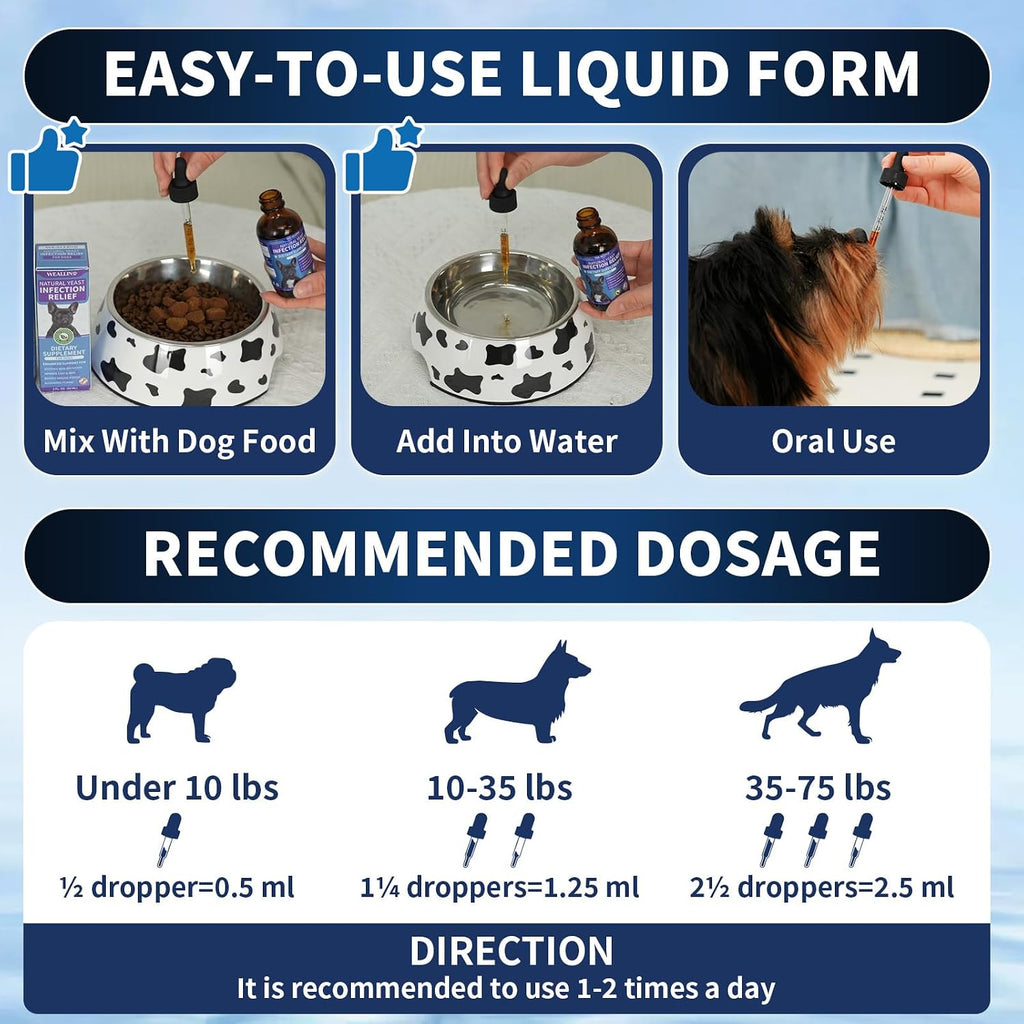 Tratamiento Natural contra Levaduras para Perros | Gotas con Probióticos y Mezcla de 8 Hierbas | Apoya Piel, Oídos y Alivio de Alergias | Sabor a Bacon