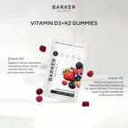 Barker Wellness Gominolas de Vitamina D3 y K2 – Alta potencia 6000 UI D3 + 200 mcg K2 para huesos fuertes, salud cardiovascular y apoyo inmunitario | Vegano, sin azúcar, delicioso sabor a bayas mixtas | 30 dosis