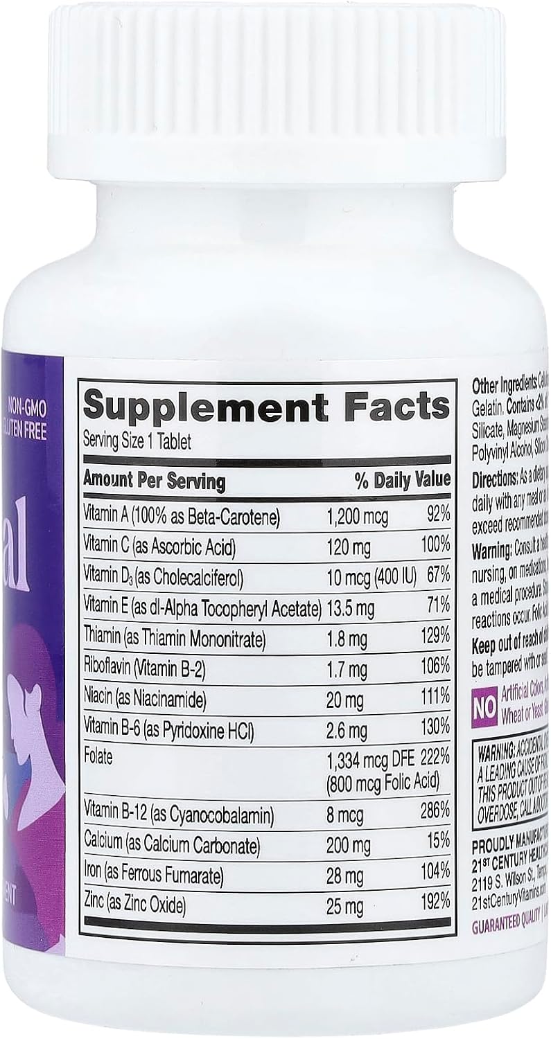 21st Century PreNatal Multivitamin Tabs, 60 comprimidos