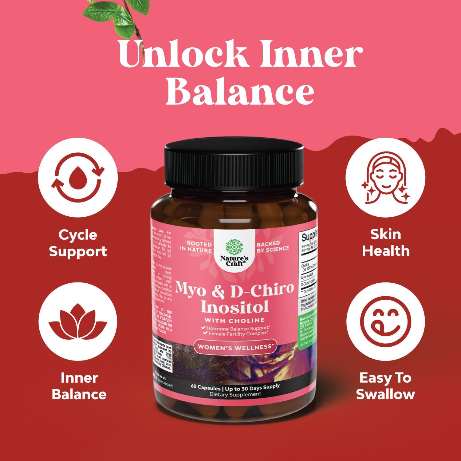 Myo-Inositol y D-Chiro Inositol con Colina - 60 Cápsulas - Complemento Alimenticio para el Bienestar Femenino