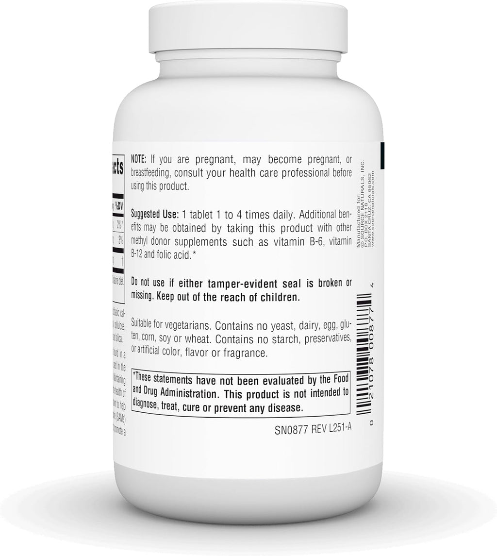 Source Naturals TMG (Trimetilglicina) - 750 mg - 120 Comprimidos Vegetarianos