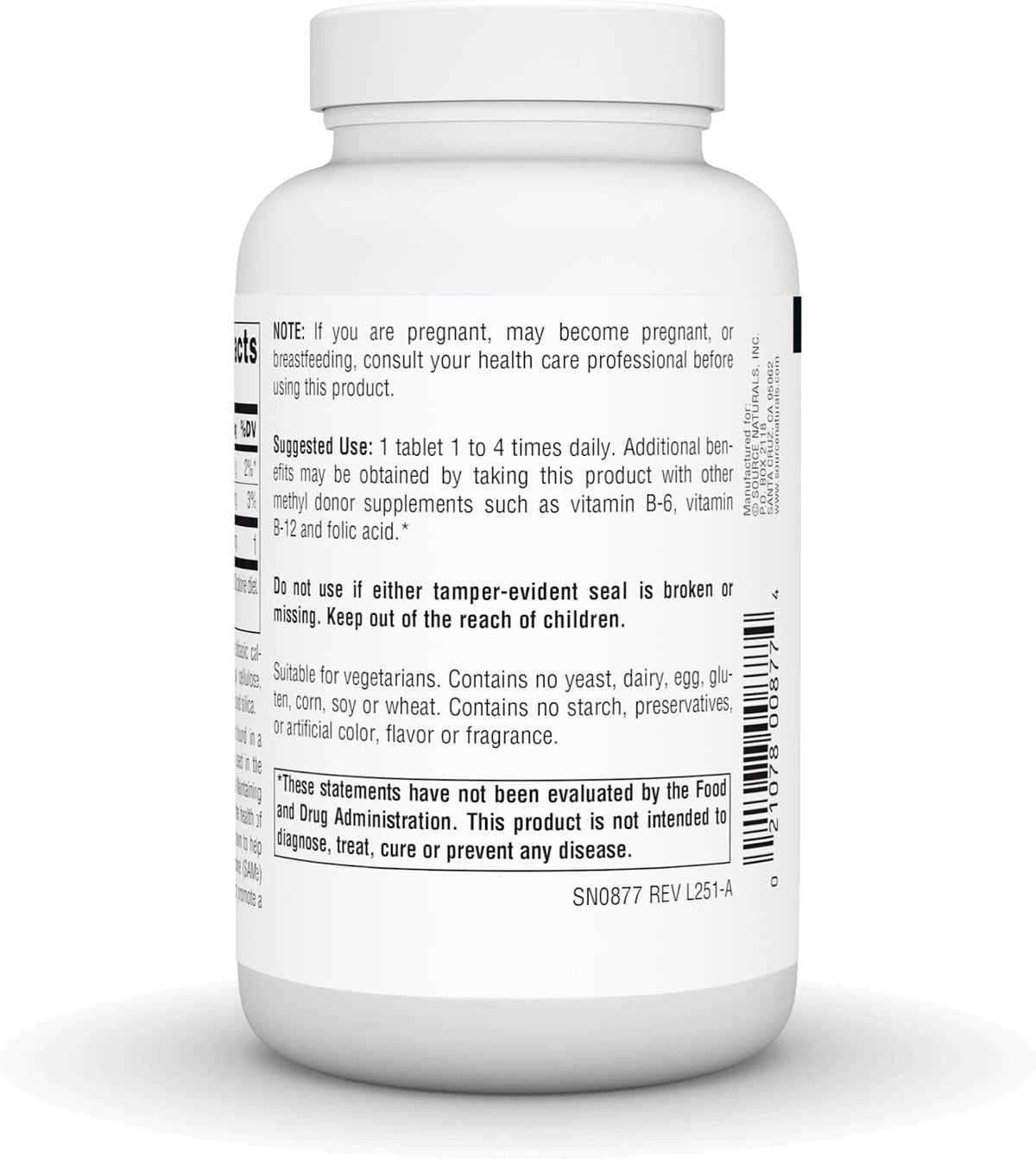 Source Naturals TMG (Trimetilglicina) - 750 mg - 120 Comprimidos Vegetarianos – Image 4