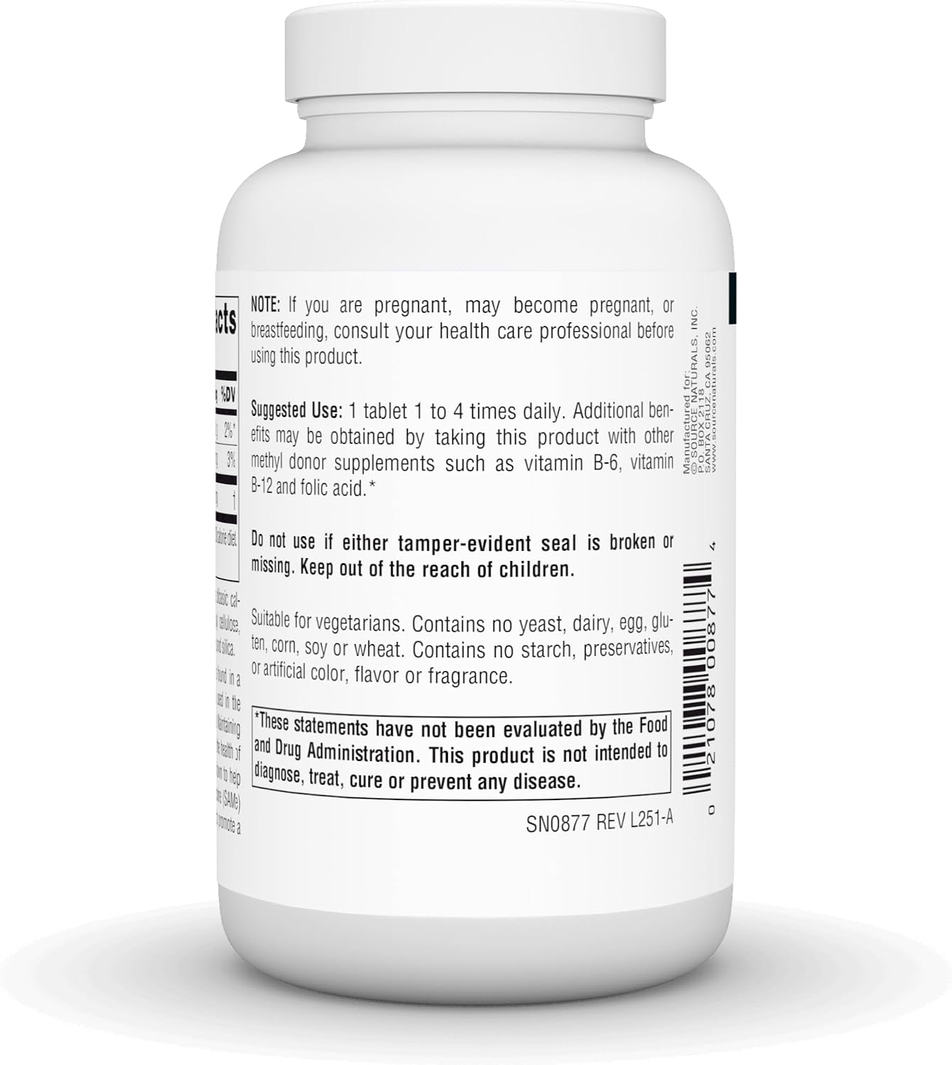 Source Naturals TMG (Trimetilglicina) - 750 mg - 120 Comprimidos Vegetarianos