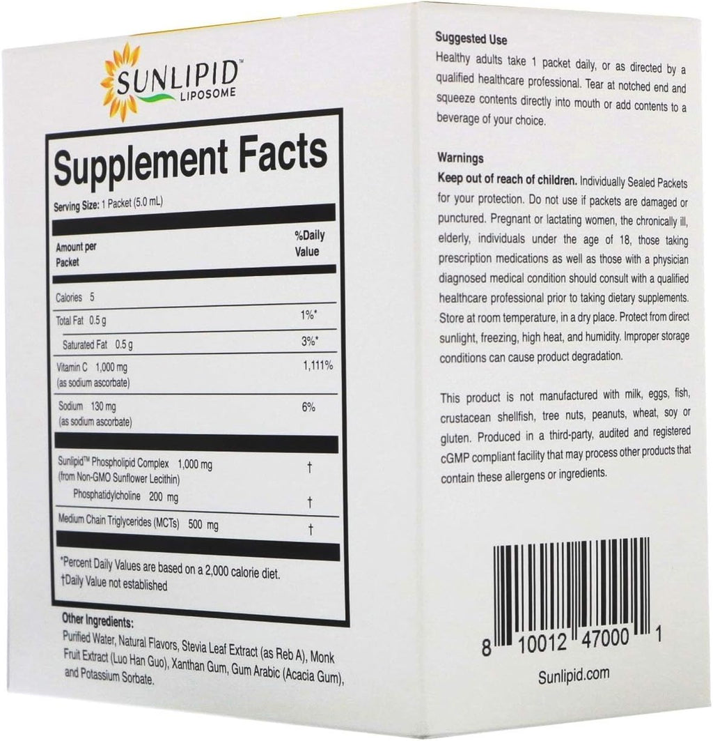 SunLipid Liposomal Vitamin C with MCT Oil, 30 Packets, 0.17 fl oz (5 ml) Each
