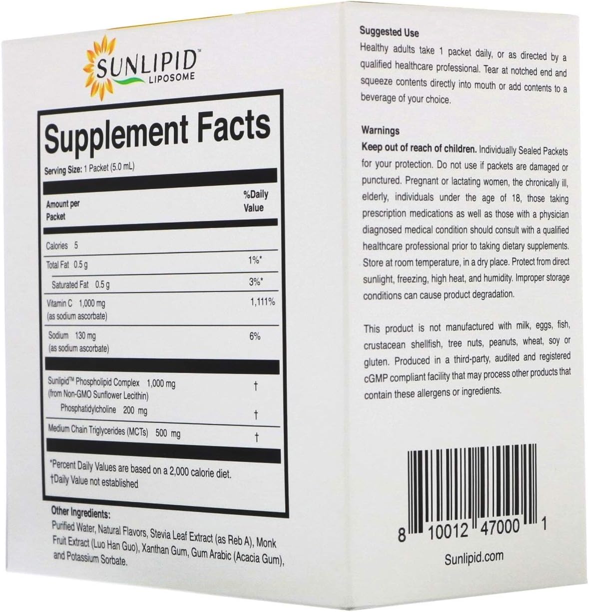 SunLipid Liposomal Vitamin C with MCT Oil, 30 Packets, 0.17 fl oz (5 ml) Each