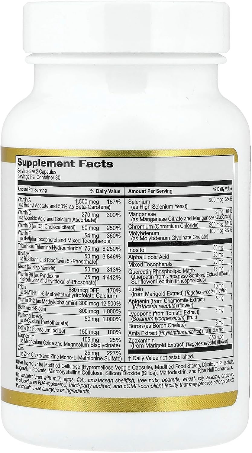 California Gold Nutrition Multivitamínico y Mineral con Metil B12, Vitamina C, L-Metilfolato y Bio-Quercetina, 60 Cápsulas Veganas