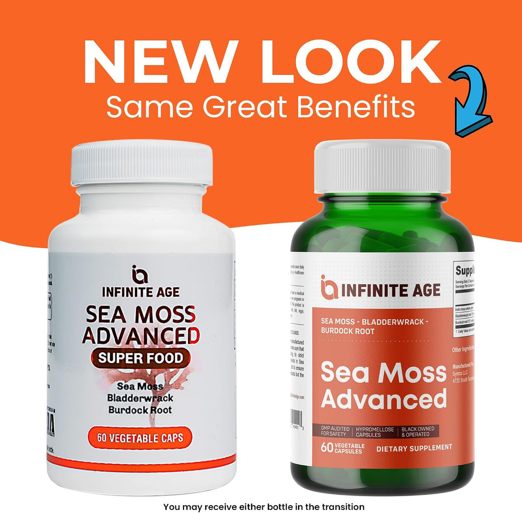 INFINITE AGE 3 Pack de 1250mg Sea Moss Advanced Superfood Cápsulas, 180 Unidades
