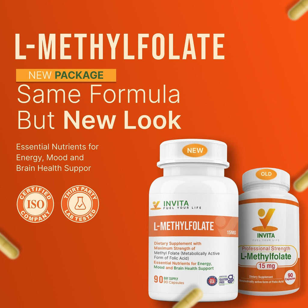 INVITA L-Methylfolate 15mg – Metilfolato Activo 5-MTHF – 90 Cápsulas